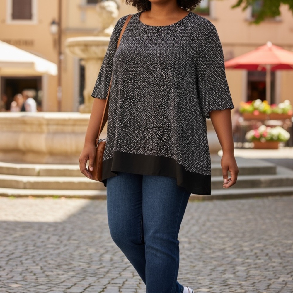 Adrianna Papell Black and White Tunic Top
